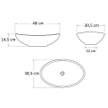 Rysunek techniczny  umywalki wolnostojącej z wymiarami 48 x 30,5 x 14,5 cm