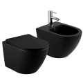 Czarna matowa misa wc z deską wolnoopadającą slim i czarny matowy bidet Vito Rimless czarny mat Veldman