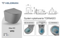 Jasnoszara wisząca misa WC VITO SLIM, rysunek techniczny,  grafika systemu spłukiwania Rimless Tornado