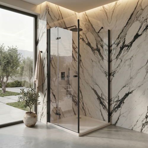 VELDMAN Kabina prysznicowa czarne profile NEVADA 6 mm 100 x 80 cm
