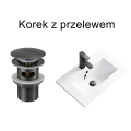Grafitowy korek klik klak Veldman z przelewem oraz jego przedstawienie w białej umywalce