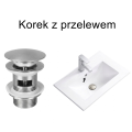 Szary szczotkowany korek klik klak nikiel Veldman z przelewem oraz jego przedstawienie w białej umywalce.png