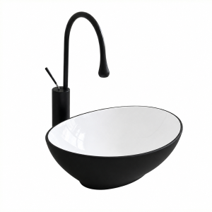 VELDMAN Umywalka ceramiczna 40 cm VERA biało czarny mat 